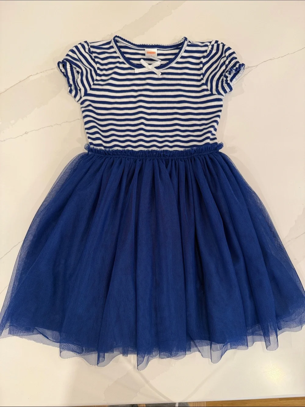 Gymboree Girls Blue & White Tulle Short Sleeve Dress